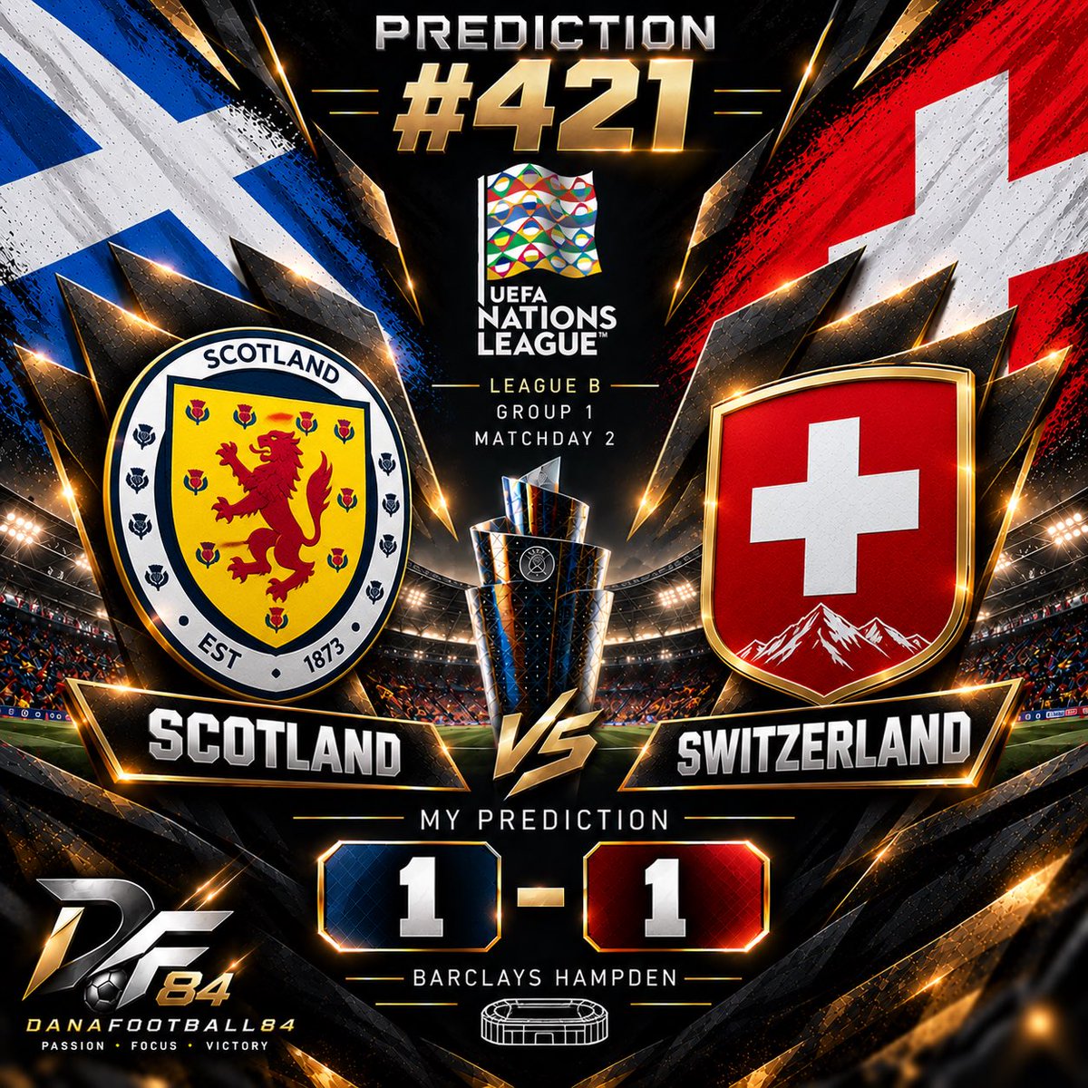 danafootball84's tweet photo. 🎯 Prediction #421
🏴󠁧󠁢󠁳󠁣󠁴󠁿 Scotland 1–1 Switzerland 🇨🇭
Tight. Physical. Balanced. Expecting the points to be shared. ⚔️🔥
#FootballPredictions #NationsLeague https://t.co/yfjjHhYZMe