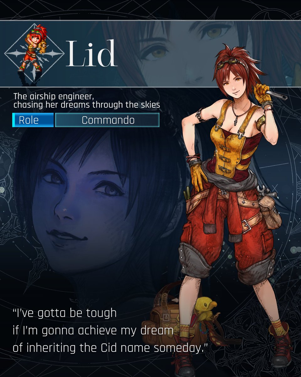 FinalFantasy's tweet photo. Meet Lid in Final Fantasy Resonance 🔧

As an airship engineer from Dirnado, she spends her time tinkering with machines.
Lid fights alongside her trusty friend, and creation, Mechabo - a mechanical chocobo. https://t.co/oE738XYr7E