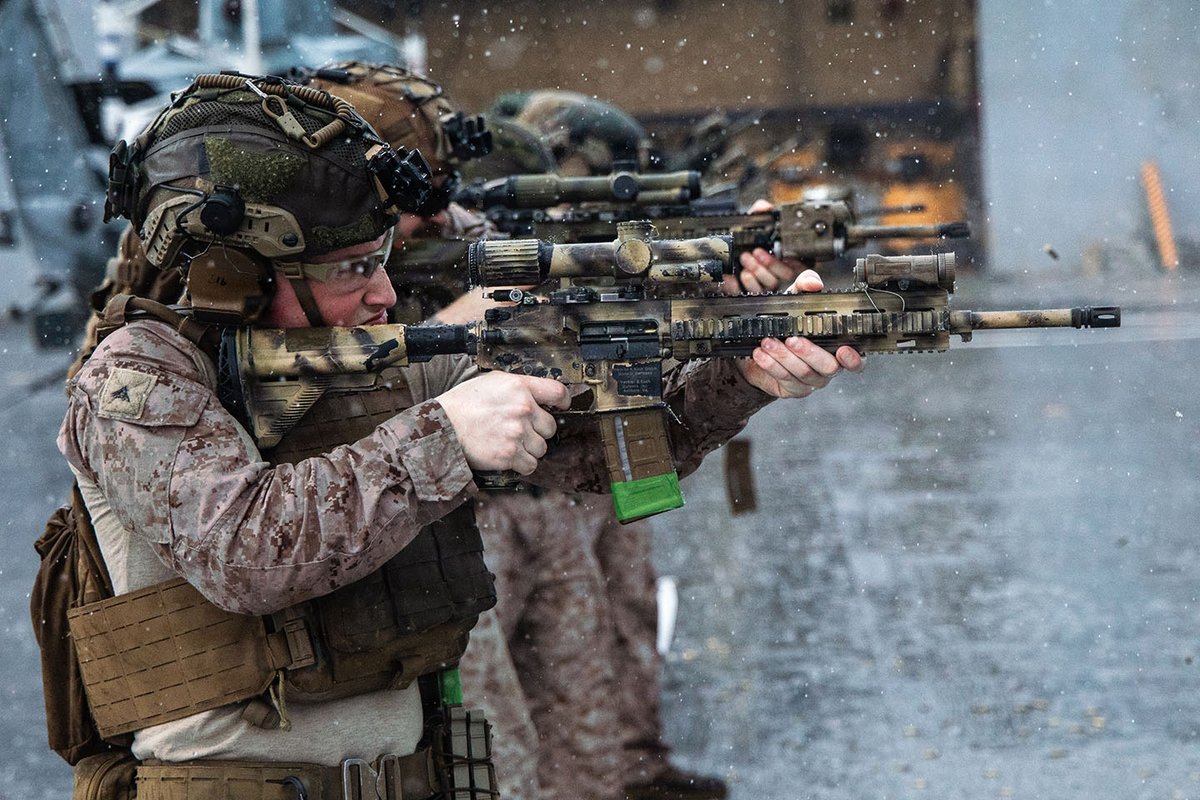 MARFORSOUTH's tweet photo. U.S. Marines with Littoral Combat Force-24 conduct a deck shoot aboard USS San Antonio in the Pacific Ocean, Sept. 20. The training reinforced weapons proficiency and readiness for assigned @Southcom missions. 

#MARFORSOUTH #LCF24 @The24MEU https://t.co/tO14ThKCMy