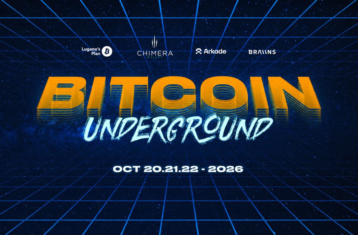 LuganoPlanB's tweet photo. After talking about bitcoin all day, what do Bitcoin builders actually want to do?

Yeah, you got it, scream really loudly into each other's ears about some more Bitcoin.

Underground Disco Club Oct 20–22 is where the real conversations happen. Paid entry. Sponsored by @chimera_wallet, @arkade_os, @Braiins.

Learn more → https://t.co/YRJZPHW5gv