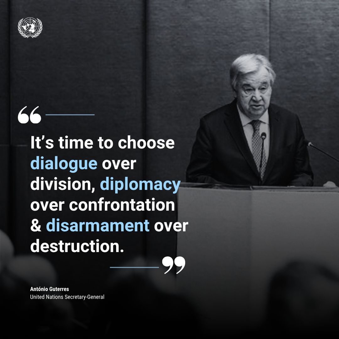 UNGeneva's tweet photo. "It’s time to choose dialogue over division, diplomacy over confrontation &amp; disarmament over destruction."

- @antonioguterres , Secretary-General of the United Nations

#mondaymotivation✨ https://t.co/am7lDqrXS7
