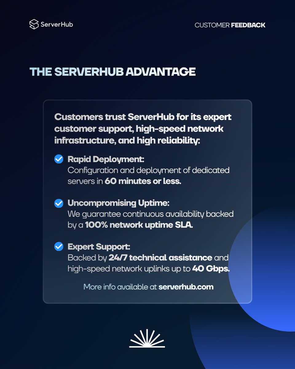 ServerHub's tweet photo. When Setu Rajput needed a dedicated server on short notice, our team delivered fast!🚀 The #ServerHub team configured it and got it up instantly with zero downtime for months after. So launch your next server at ServerHub!

#Serverhub #VPS #dedicatedservers #uptimeguarantee https://t.co/odepXQJyPm