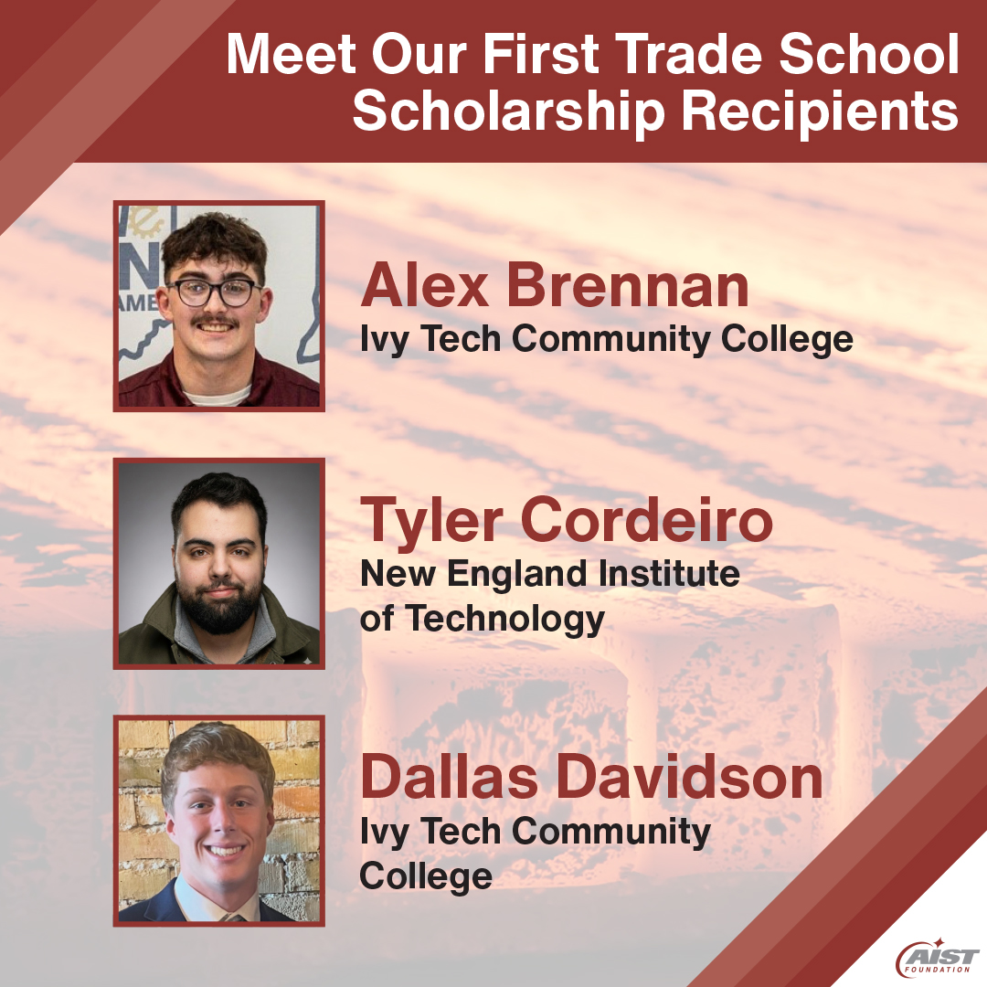 AISTech's tweet photo. We are proud to introduce the first recipients of AIST’s Trade School Scholarship — a new program designed to support students pursuing two-year degrees or certificates as they prepare for careers in the iron and steel industry.

Learn more: https://t.co/Xmep7TLdCj https://t.co/EUY5BwP9g8