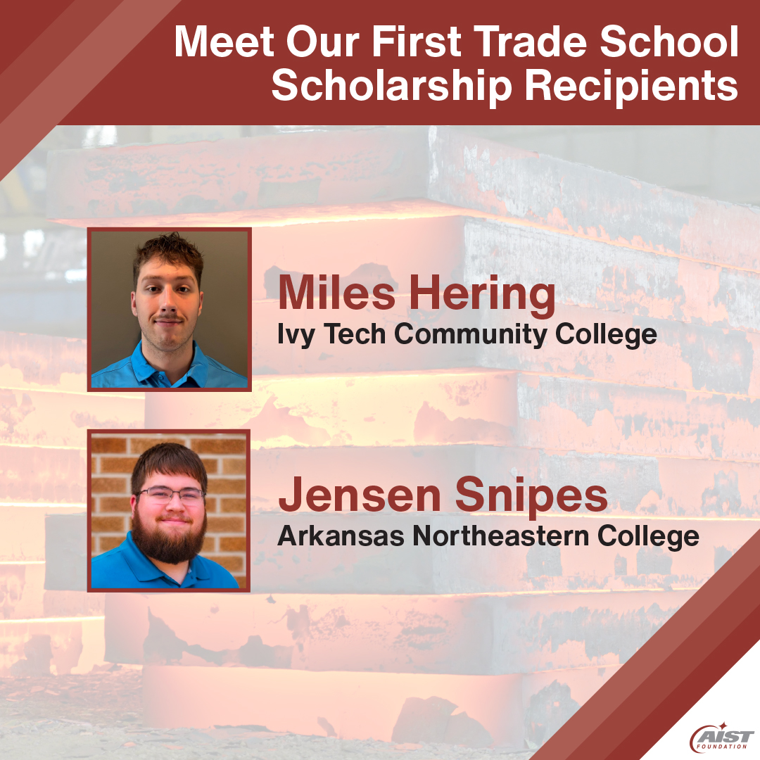 AISTech's tweet photo. We are proud to introduce the first recipients of AIST’s Trade School Scholarship — a new program designed to support students pursuing two-year degrees or certificates as they prepare for careers in the iron and steel industry.

Learn more: https://t.co/Xmep7TLdCj https://t.co/EUY5BwP9g8