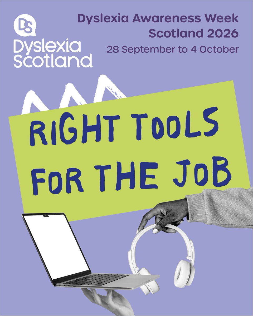 DyslexiaScotlan's tweet photo. Today marks the start of Dyslexia Awareness Week Scotland! This year's theme is The Right Tool for the Job. Whether you're an employer, educator, parent or colleague, you can help create environments where people with dyslexia can do their best work. 
https://t.co/kxogFn5KOe https://t.co/0I7KhBsvb8