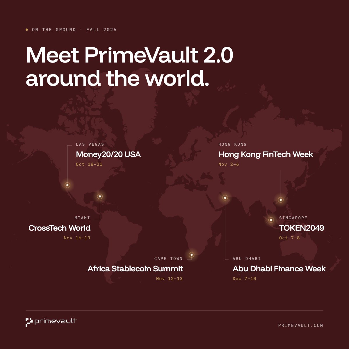 primevaultHQ's tweet photo. Fresh off the launch of PrimeVault 2.0, we’re taking it on the road. 

We are a stablecoin-native global money movement platform for fintechs, payment companies and financial institutions.

Our founders @akanshj31 and @prashantupd will be meeting teams building on stablecoins and in cross border payments.

Come talk to us about the corridors you’re building, the payment flows you’re rethinking, and where stablecoins fit.

DM us to book a meeting. See you around ⚡️