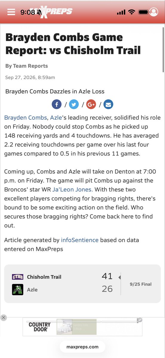 braydencombs09's tweet photo. 🚨 MAXPREPS GAME REPORT 🚨

Grateful to be featured after Friday night’s game!

11 REC | 148 YDS | 4 TDs 🔥

Through 5 games:
53 REC | 738 YDS | 12 TDs

Currently leading 5A-1 Region I District 3 in receiving yards & total TDs. 📈

Appreciate my teammates and coaches — back to work. Keep stacking. 🐝

@Coach_Rigg @ZachRoss55 @mattdwalter
@JClarkHFB247 @CoachC_Osunde
@CoachJ_O @foster_sawyer @Vines0617
@CoachBradshaw06 @CoachSelf24
@5StarFBRecruits @coach_hadac
@beyondourbest @Josh_Boyce @_CoachDiaz
@CoachAmoako @CoachCBolden
@Gregg_Hollins @PatrickBowes32 @PrepRedzoneTX @D1RecruitNation
@RecruitAzle 
#AGTG #Recruit2027 #WR #TXHSFB #AzleFootball