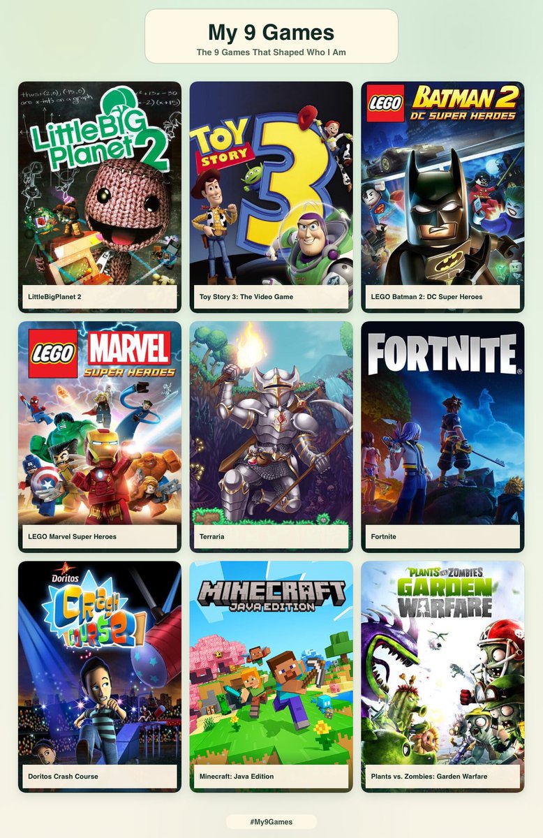 harrynotaverage's tweet photo. oh how i love a fun trend

me and my 9 games that shaped me https://t.co/2Xf2gSUJWN