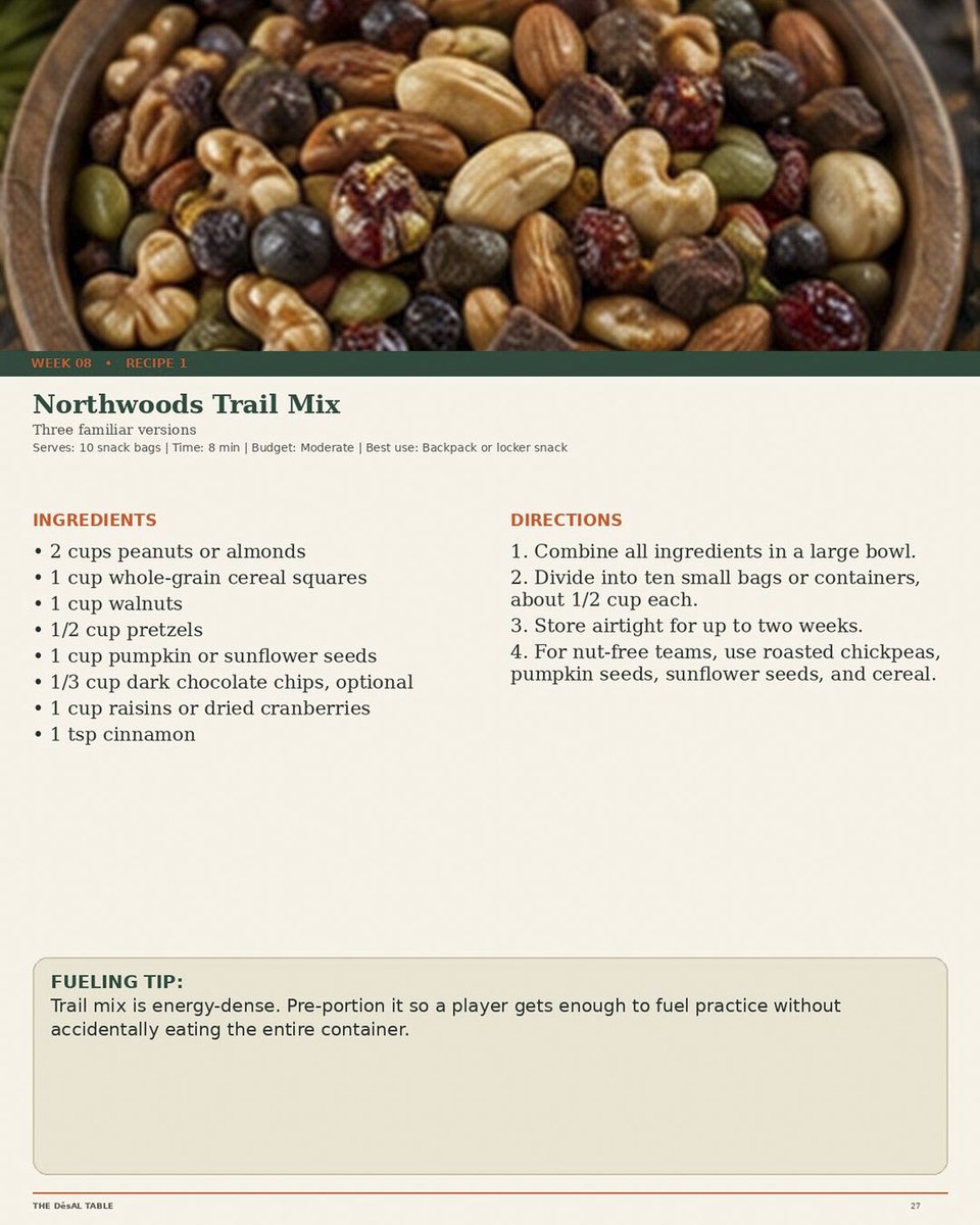 CoachSpahn's tweet photo. A planned snack pairs carbohydrate for training energy with nuts, seeds, dairy, or eggs for staying power. Preparation turns a long day into a fueled one. https://t.co/3JzHi5pQxT