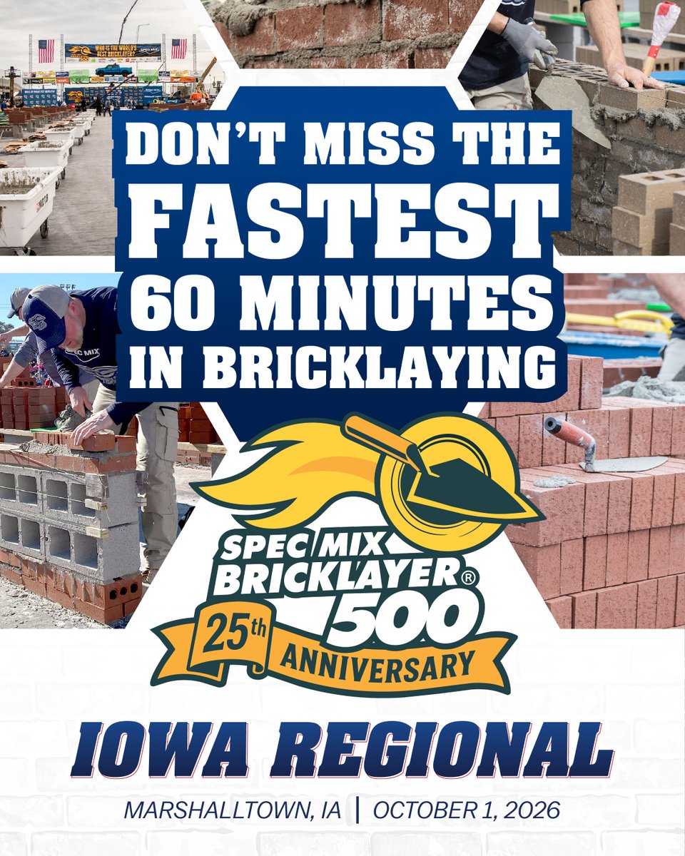 MARSHALLTOWN_US's tweet photo. Who will rise to the challenge this Thursday? Watch the Juniors and Pros battle for their spot in Vegas! ๐๐งฑ #masonry #bl500 #construction @SPECMIX https://t.co/jlS8rhNFRm