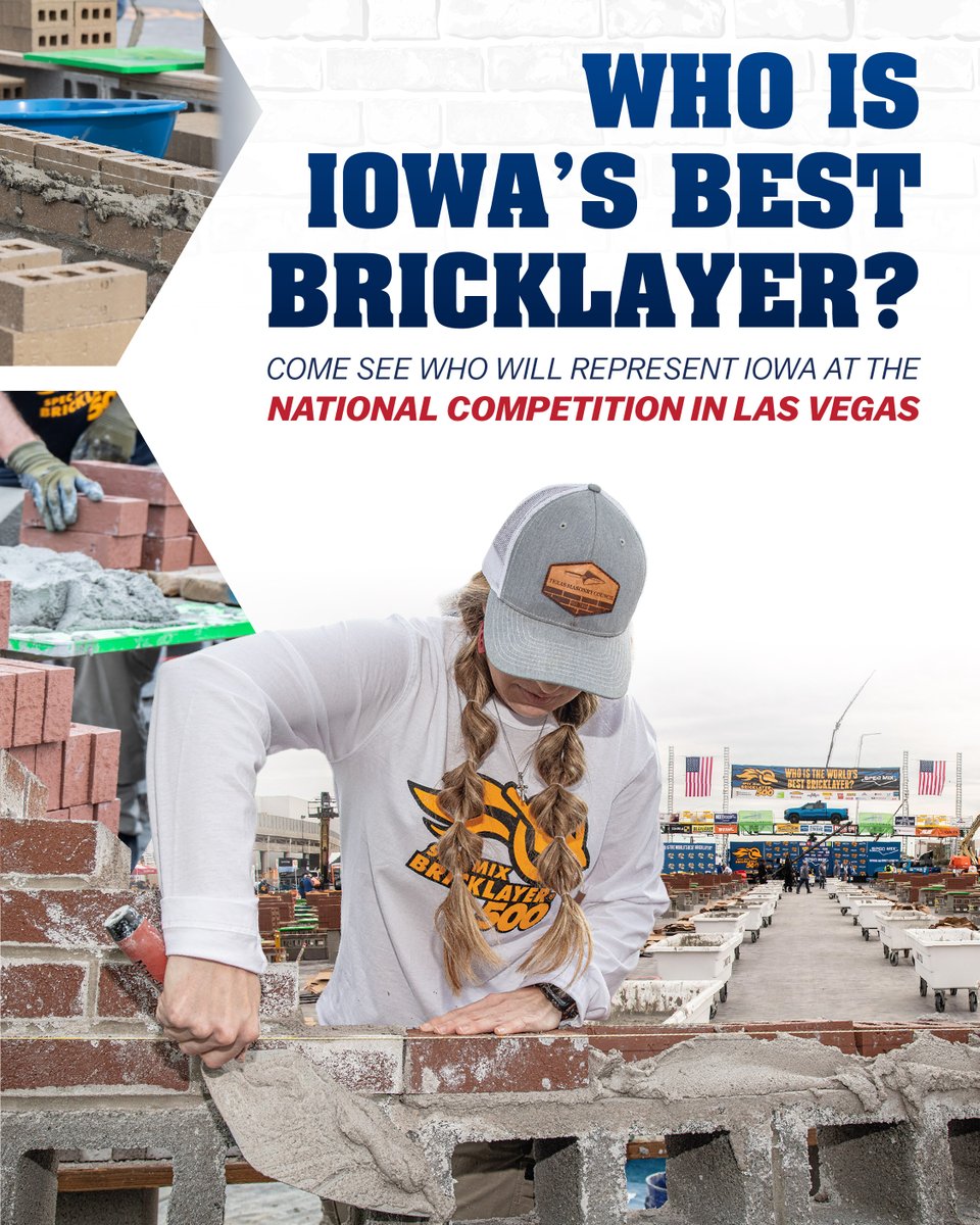 MARSHALLTOWN_US's tweet photo. Who will rise to the challenge this Thursday? Watch the Juniors and Pros battle for their spot in Vegas! ๐๐งฑ #masonry #bl500 #construction @SPECMIX https://t.co/jlS8rhNFRm