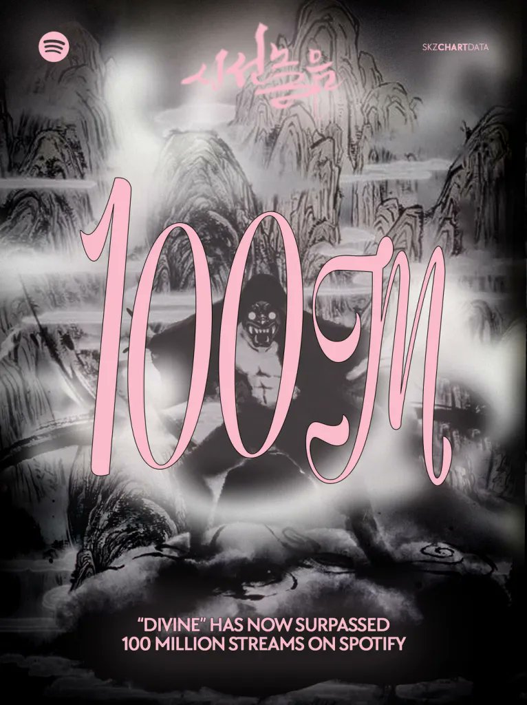 skzchartdata's tweet photo. “DIVINE” has surpassed 100,000,000 (100M) streams on Spotify!

It is Stray Kids’ 30th song to reach this milestone.

@Stray_Kids #StrayKids #스트레이키즈 https://t.co/hoMRH0dfPb
