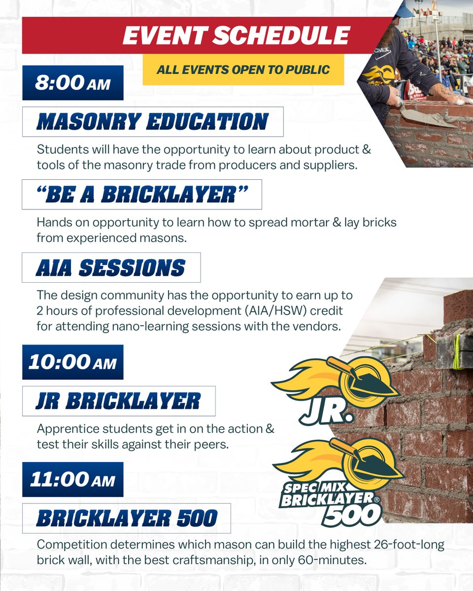 MARSHALLTOWN_US's tweet photo. Who will rise to the challenge this Thursday? Watch the Juniors and Pros battle for their spot in Vegas! ๐๐งฑ #masonry #bl500 #construction @SPECMIX https://t.co/jlS8rhNFRm