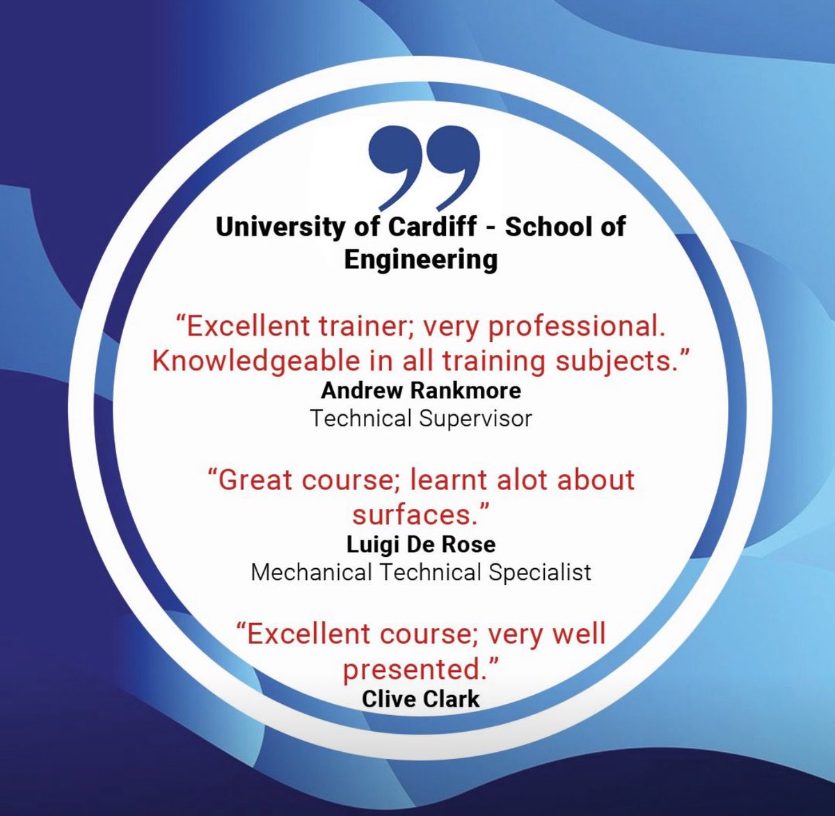 SolidCAMUK's tweet photo. #CustomerConfidence. 
Following the completion of their 3-day SolidCAM training programme at the customer's site, we're delighted to receive feedback from the team at University of Cardiff. Contact @SolidCAMUK to discover our onsite Training courses:
Tel: 01226 241744 https://t.co/RIOABzW8DG