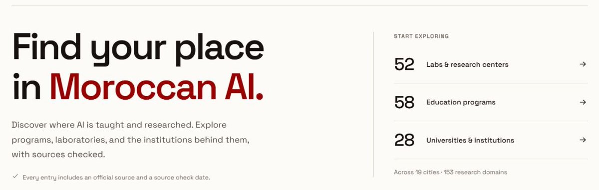 maircommunity's tweet photo. MADRASA is live! An open catalog to make AI programs, labs, centers &amp; research groups easier to find.

100+ entries listed. Add a program or research structure:

🌐 https://t.co/hJjp7nlN8c
💻 https://t.co/LhuuMWF7D1

#Morocco #MAIR #AI #Education #Research https://t.co/rtkZJqIWsV