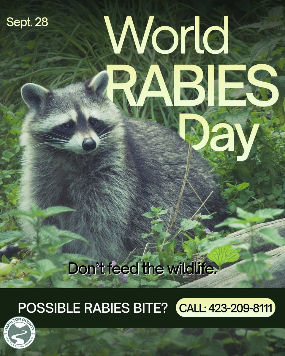 HamiltonHealth's tweet photo. September 28th is World Rabies Day!
This year’s theme, “Stronger Together,“ reminds us that preventing rabies takes all of us. Rabies can be deadly to both people and animals, but it is preventable. Vaccinating pets, preventing bites, and knowing what to do after an exposure are important steps in protecting our families, animals, and community. Together, we can help prevent rabies and keep our community safe.
To learn more about the Rabies Program at the Hamilton County Health Department, call (423) 209-8110 or visit  https://t.co/W8TxnDEwDb.