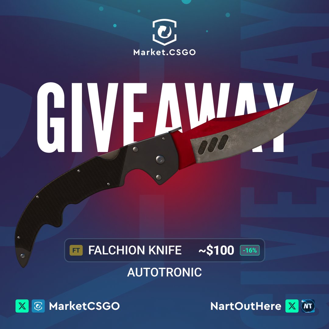 NartOutHere's tweet photo. ‼️ CS2 KNIFE GIVEAWAY ‼️

🎁 Falchion Knife | Autotronic FT ($100)

✅ Follow @MarketCSGO and @NartOutHere  
✅ Like and Retweet
✅ Tag a Friend

⏰ Winner will be picked in 7 days, good luck https://t.co/QdNeVOgQ3C