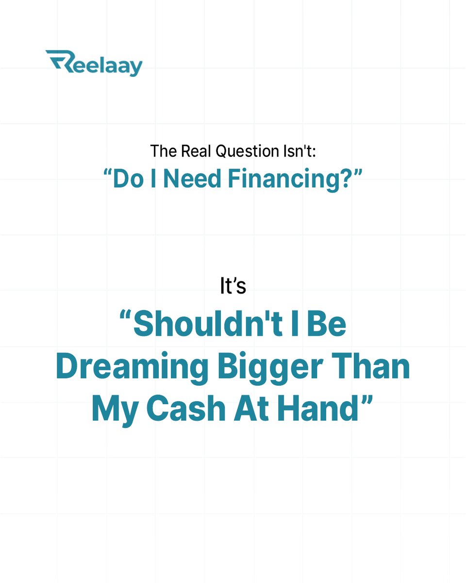 useReelaay's tweet photo. The question isn’t always, “Do I need financing?”

Sometimes, it’s: “Should my available cash really determine how big I can think?”

A strong opportunity shouldn’t have to wait simply because the cash to execute it hasn’t arrived yet. https://t.co/xfrZEJKr0l