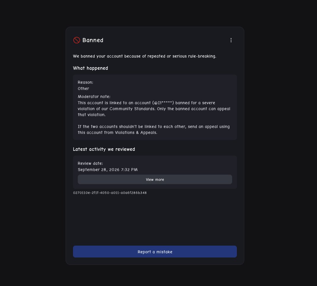 depuken's tweet photo. got false banned on Roblox because apparently my alt account has done some severe violation when that account isn't even associated to me at all I never thought something like this would ever happen to me.
my username is - ripKenken1
@Roblox #robloxㅤ #robloxdev https://t.co/1iRp2Qoe4R