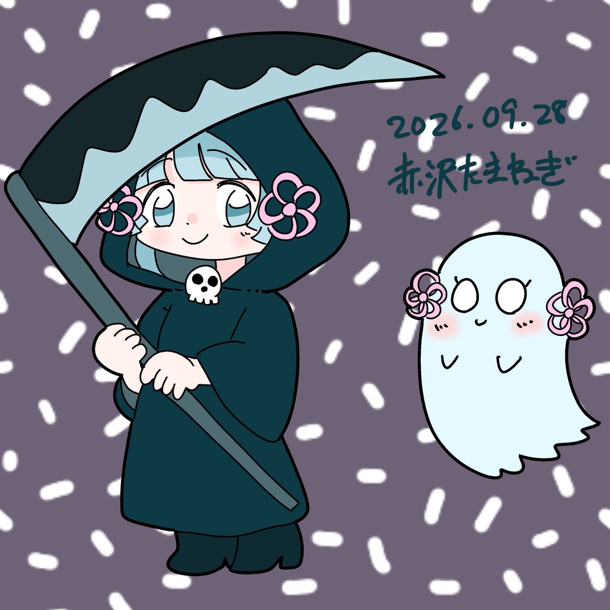 TamanegiAkzw's tweet photo. #毎月29日はつくよみちゃんツクツクデー
ハロウィン仕様で死神のつくよみちゃんとゴーストのつくよみちゃん。あとオリキャラのハロウィンミニキャラの絵を載せておく。
ハロウィンのミニキャラ描くよって言う限定的な依頼受け付けてます。
#つなぐ
https://t.co/nzOsFBBz3N https://t.co/ySyNo8KNwa