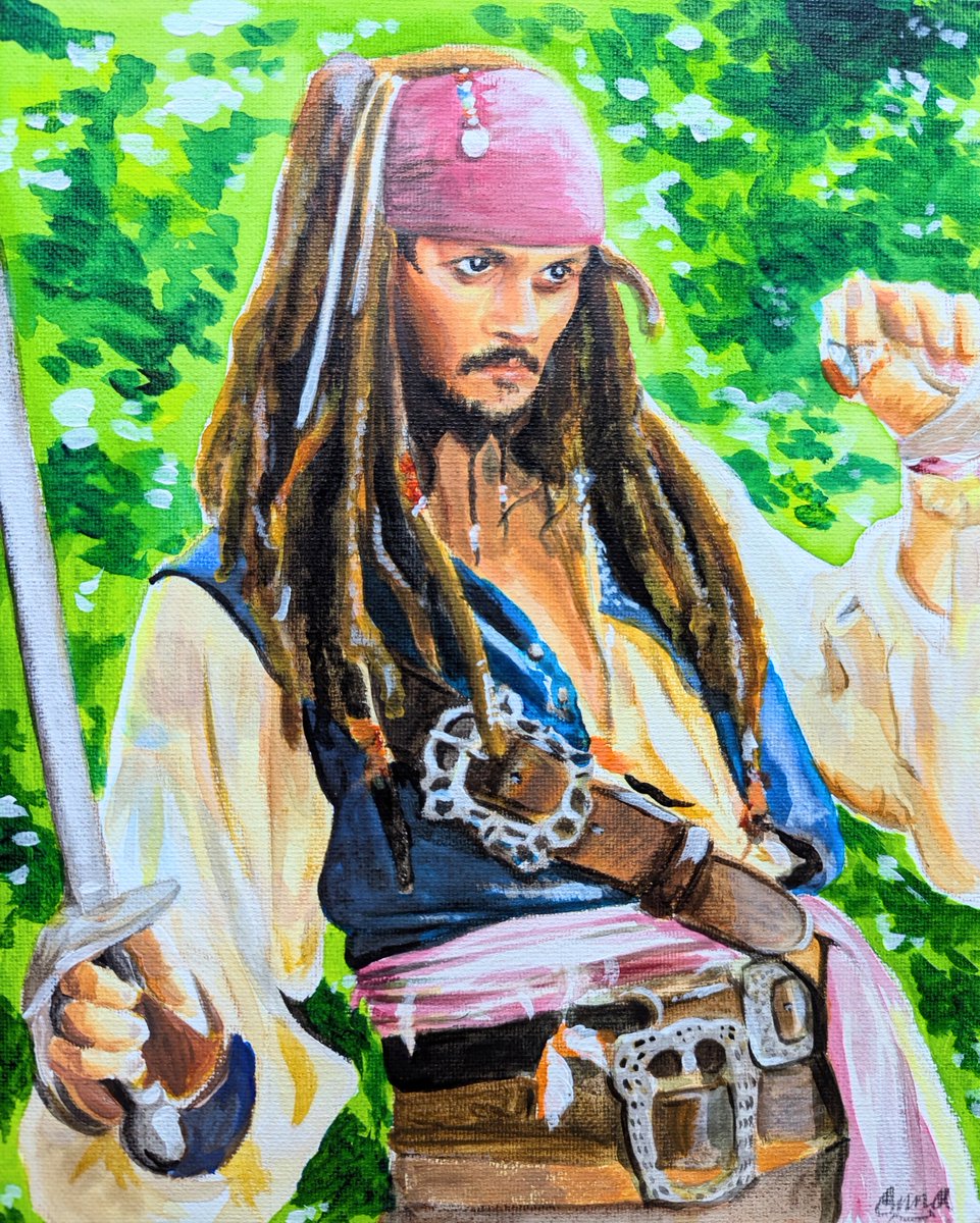 anna6256's tweet photo. ジャック・スパロウを描いたよぉう！初めてのアクリル画だよぅ！ https://t.co/6a4QKXe08b