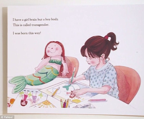 TerfSchool's tweet photo. Thank you for bringing attention to the absolute indoctrination of schoolchildren in B.C. into the misogynistic and homophobic cult of gender ideology-- beginning in the primary grades. 

There are multiple picture books ('Introducing Teddy'; 'Jack (Not Jackie)'; 'Red: A Crayon’s Story'; 'I am Jazz'), that convey to students that some children may be “born in the wrong body,” making the graphic and @pattibacchus’s words lies.

These books are read by teachers to primary age students or sometimes the 'Gender and Sexuality Alliance Club' older kids read them to 5-8 year olds.

'I Am Jazz' literally contains this page. As we all know, his castration at 17 was broadcast to millions.