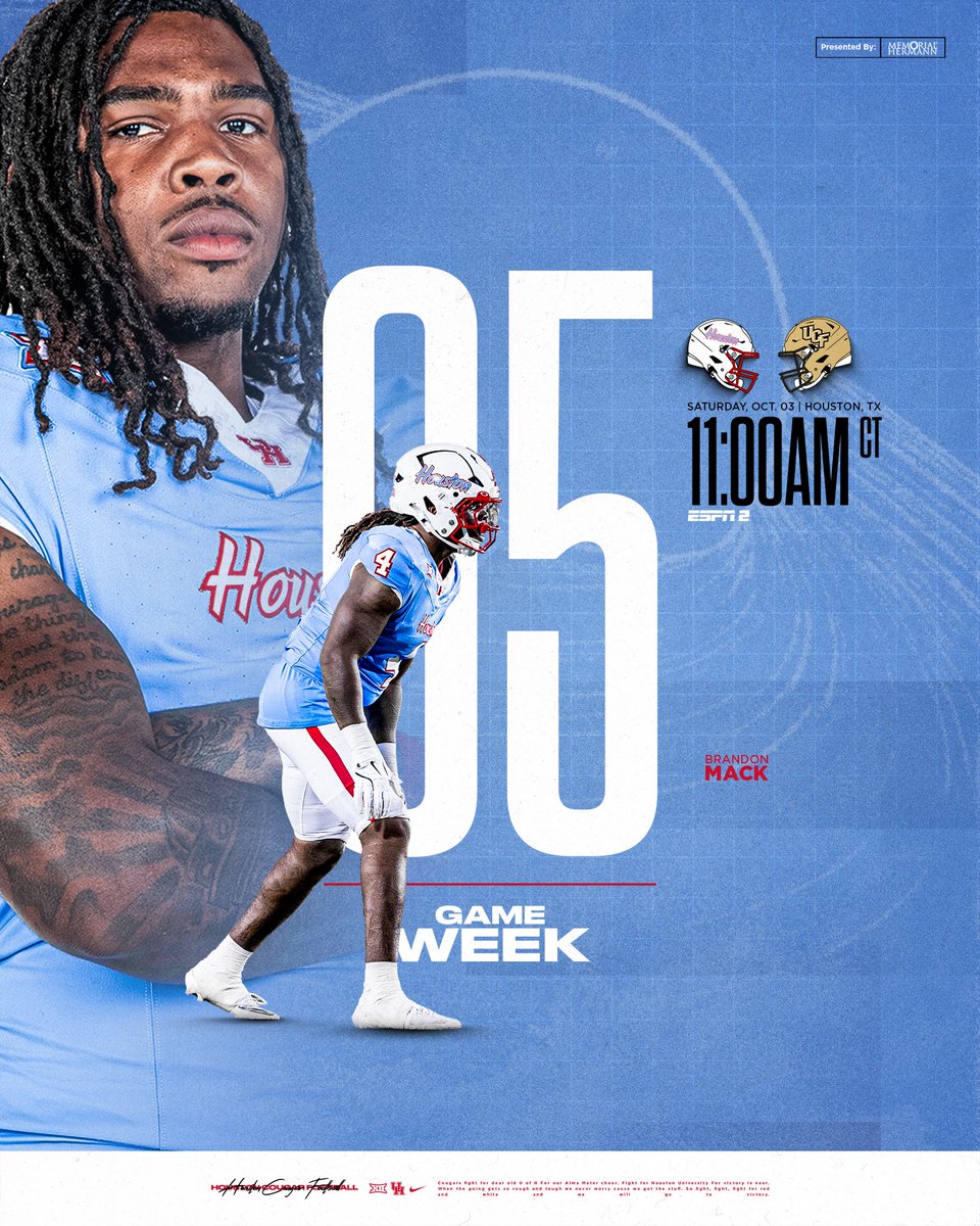 UHCougarFB's tweet photo. BUILT BY HOUSTON GAME WEEK😤

🆚 UCF
🕖 11am CT
📍 TDECU Stadium
📺 ESPN2
ℹ️https://t.co/0lCKiIwmKk

#BuiltByHouston x #GoCoogs https://t.co/dsVuQLiXOX