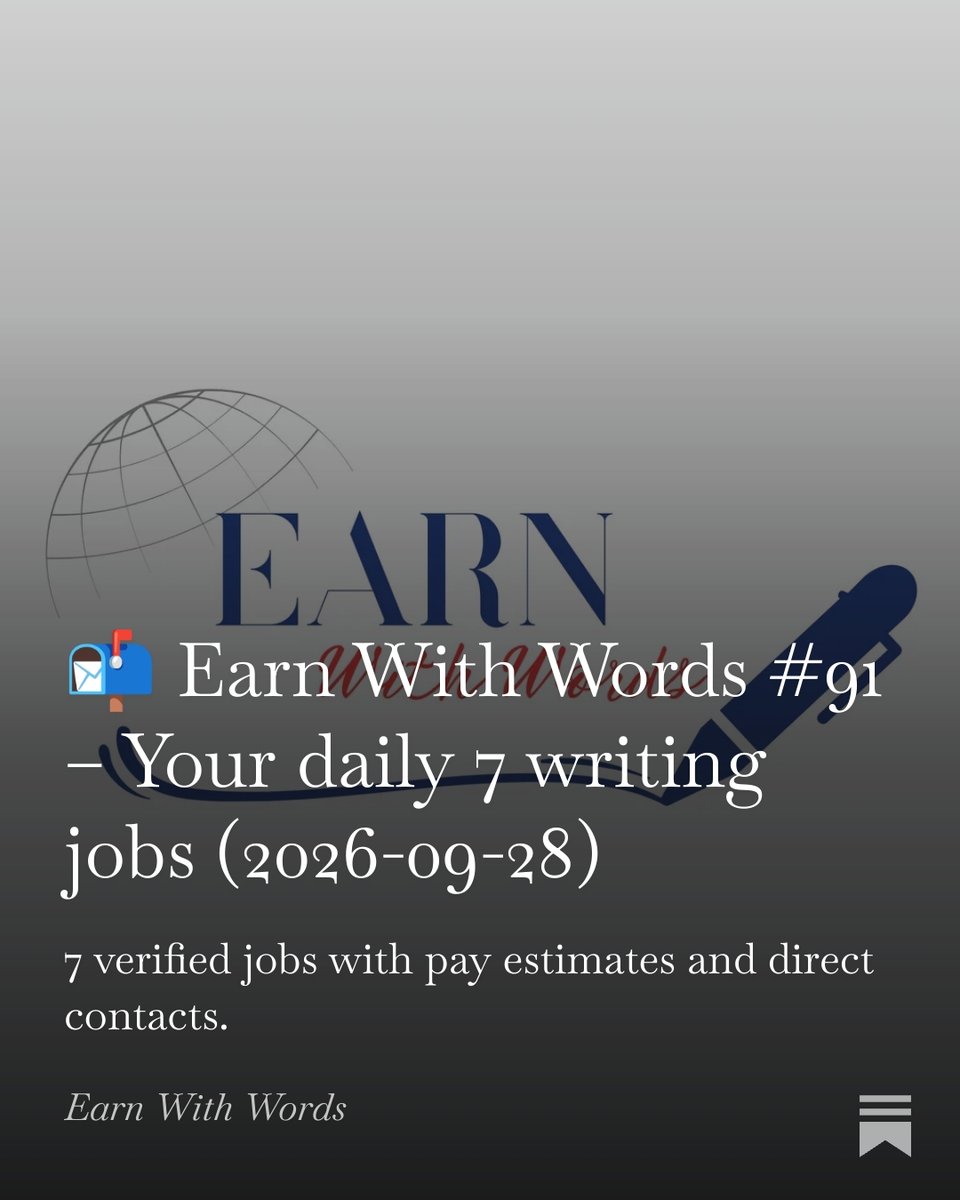 WordsPayWell's tweet photo. 7 fresh writing jobs. Verified leads. Free daily newsletter.
Content Writer + Copywriter + Ghostwriter + SEO Strategist + Assistant Editor + Content Creator + Copywriter.
Read Issue #91 → https://t.co/kUpeQYKtDx
#FreelanceWriting #CopywriterJobs https://t.co/H9GMFRjfKh