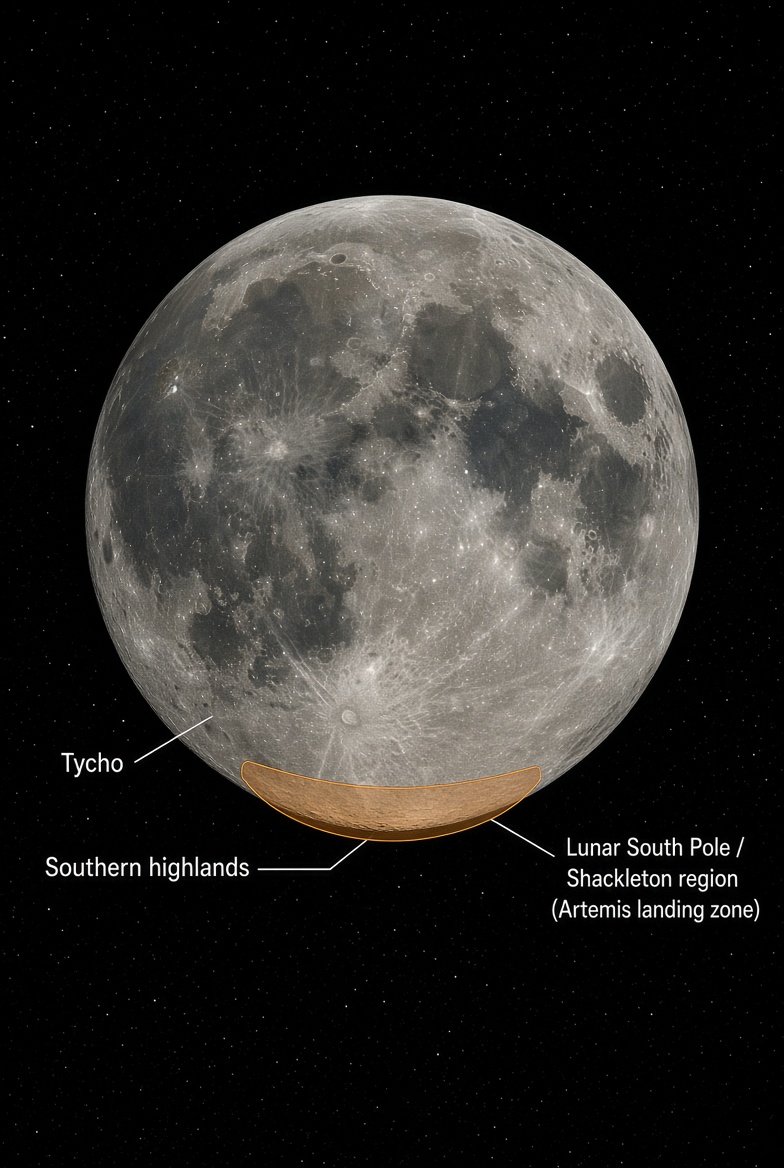 Redplanetlife's tweet photo. Want to connect backyard astronomy with future Moon bases? The lunar South Pole is exactly where NASA and others plan to land. You can actually watch that region tilt into view from Earth.
Use planetarium software — Stellarium (free), SkySafari, or Stellarium Web. Open the Moon and check the libration numbers. Stellarium even adds exclamation marks when the wobble is strong enough to reveal extra terrain on the limb. Switch to “Lunar North up” so the north-south nod is obvious.
When southern libration peaks, you’re looking at the same high-latitude ground that future crews will use for sunlight and ice.

#SpaceX #Moonbase