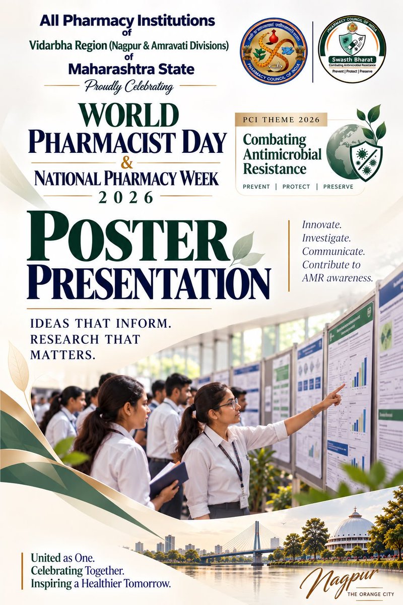 skbcopkamptee's tweet photo. ππ§‘ Poster Presentation 2026
Ideas That Inform, Research That Matters!
Celebrating World Pharmacist Day & National Pharmacy Week 2026 β Combating AMR π¬π‘οΈ
Innovate. Investigate. Communicate. Contribute.
#PCIWPD2026 #PCICombatingAMR #PCINPW2026 #SwasthBharat https://t.co/7CgZOwzudp