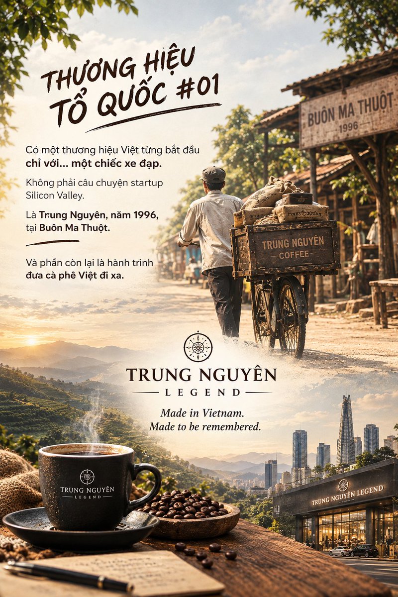 anhpkngoc's tweet photo. Funfact: 🤔

Có một thương hiệu Việt từng bắt đầu chỉ với… một chiếc xe đạp.

Không phải câu chuyện startup Silicon Valley.

Là Trung Nguyên, năm 1996, tại Buôn Ma Thuột.

Và phần còn lại là hành trình đưa cà phê Việt đi xa.

Trung Nguyên Legend

Made in Vietnam. Made to be remembered. 🫡