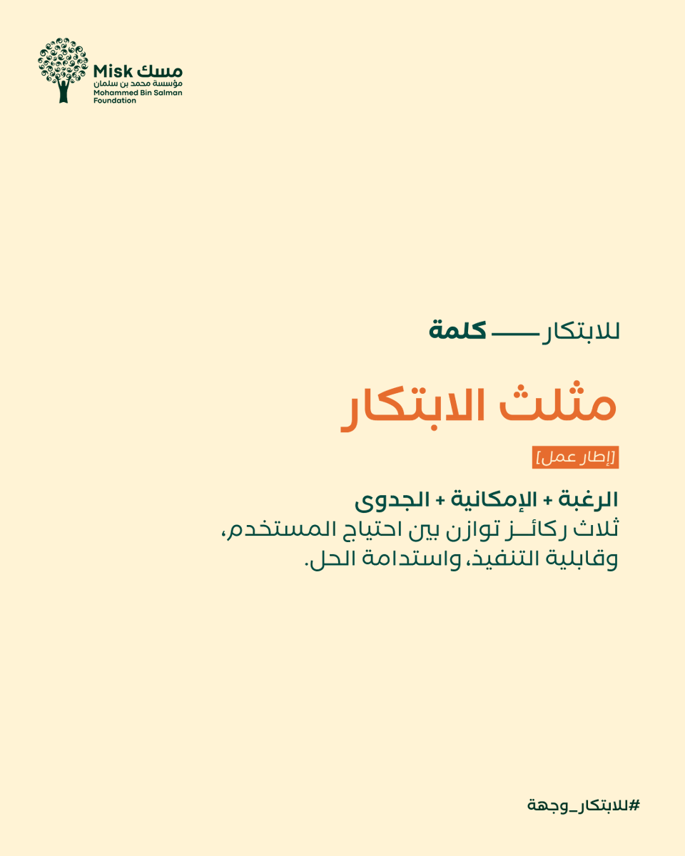 MiskEntrep's tweet photo. تتكامل الرغبة، والإمكانية، والجدوى لتشكّل الأساس الذي تُبنى عليه الحلول المبتكرة، وتوجّه القرارات نحو ابتكارات تحقق قيمة وأثر مستدام.​

 #للابتكار_وجهة​
#مسك_الريادة https://t.co/YzVVZ7A5oo