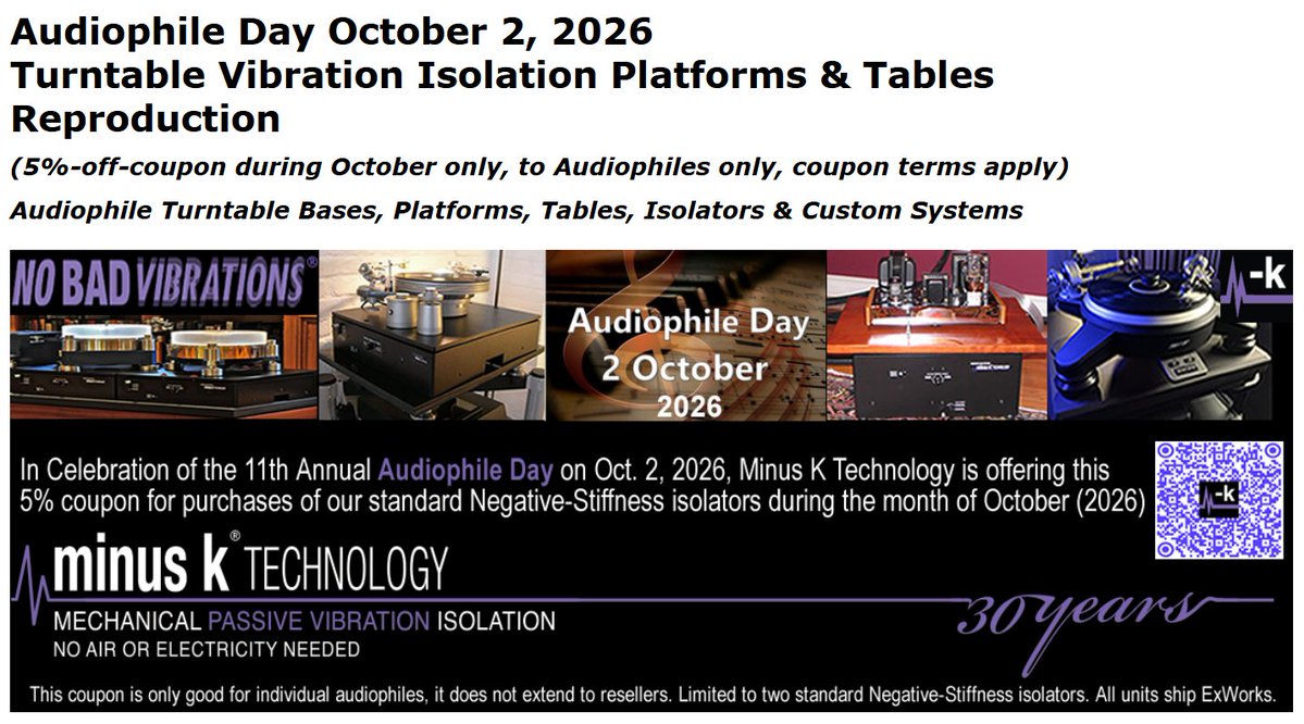 AudiophileDay's tweet photo. Minus K Technology would like you to know that they're celebrating #AudiophileDay by offering a special discount coupon:
https://t.co/RGmVctQUgm
#music #audio #audiophile #highfidelity #highendaudio #hifi #headfi #turntable #vinyl #stereo #musicsystem #soundsystem #save #coupon https://t.co/7AhgJn6wnG