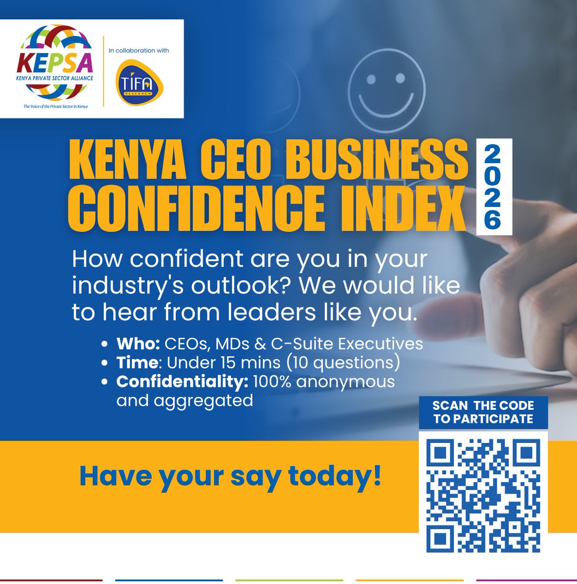KEPSA_KENYA's tweet photo. How confident is your industry in its outlook for 2026?  Leaders drive the economy forward, and we would like to hear directly from private sector executives on Kenya's economic performance and business climate. 

Participate 👉 https://t.co/OX8QLDSI9j https://t.co/QKbfltmuiZ