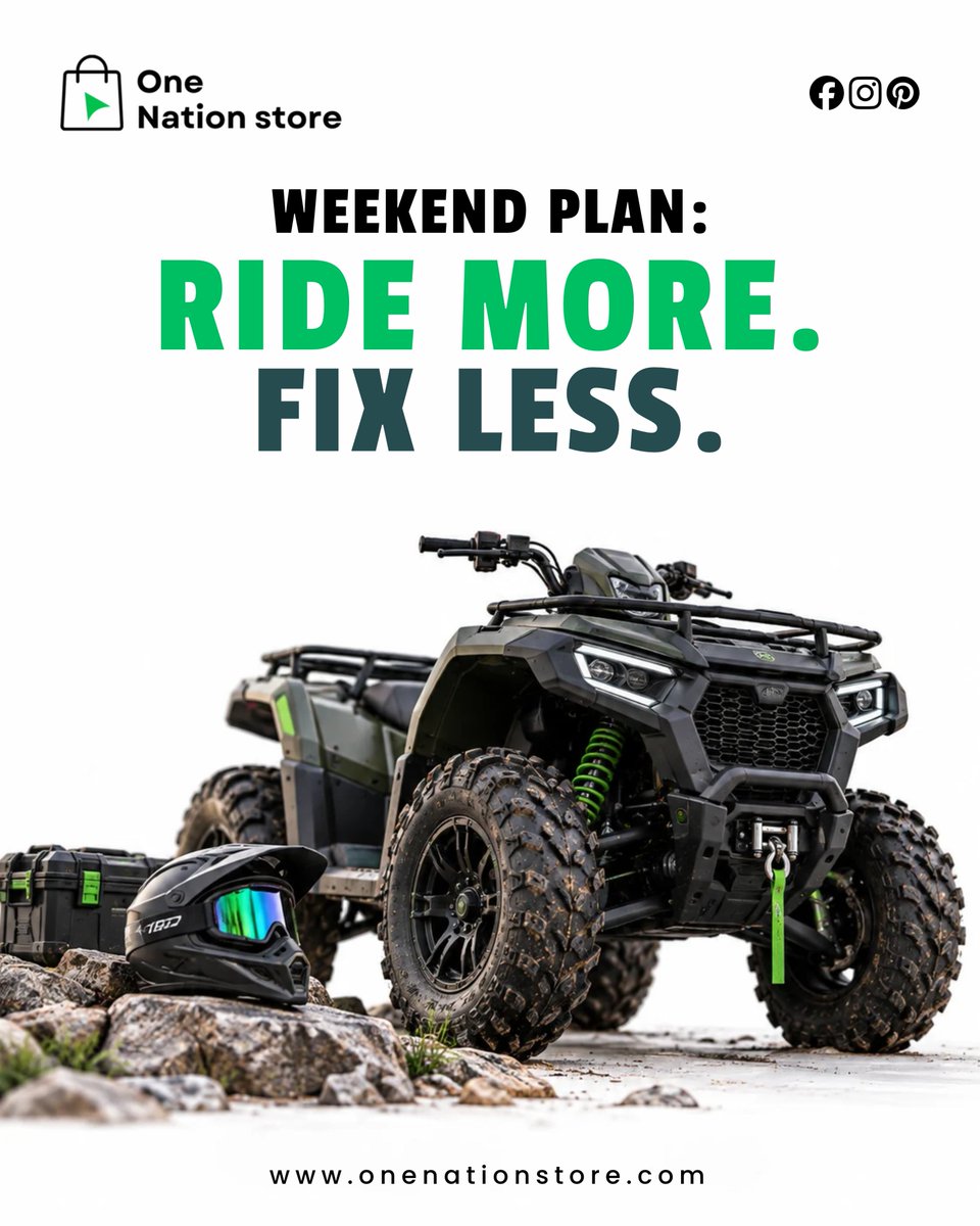 onenationstore's tweet photo. Weekend plans? 🏔️

Ride more. Fix less.

Get the parts and accessories you need to keep your ATV or UTV adventure-ready and spend more time on the trails this weekend.

#ATVLife #OffRoad #UTV #RideMoreFixLess #OneNationStore https://t.co/EArISluWxx