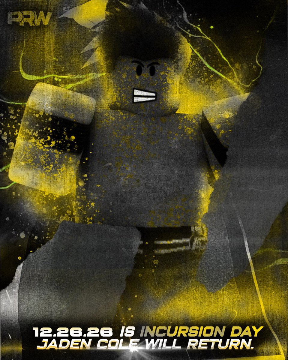 PRWRBLX's tweet photo. "Hey, pal."

PRW PRESENTS: INCURSION
12/26/26

Art By: @KBKrossRBLX
COVER STAR: @RblxCole 
JOIN THE SERVER NOW!: https://t.co/DsZIv3WvsR

#Rowrestling #PRW https://t.co/A39YJylPIz