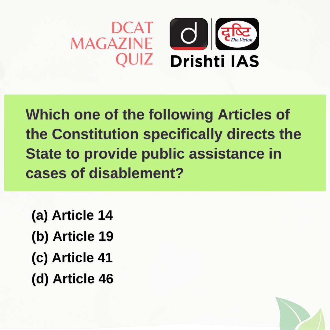 drishtiiaseng's tweet photo. Solutions are in the Drishti Current Affairs Today (DCAT) magazine.
#DCAT Magazine covers all three stages of CSE—Prelims, Mains & Interview.
Subscribe: https://t.co/A2mfpjrV3r
#UPSC2026 #GK #DrishtiCurrentAffairs #DrishtiIAS #DrishtiIASEnglish https://t.co/619rBK4yEX