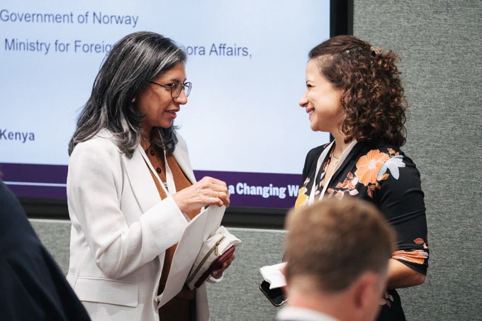 Binaifer Nowrojee speaks to event attendees