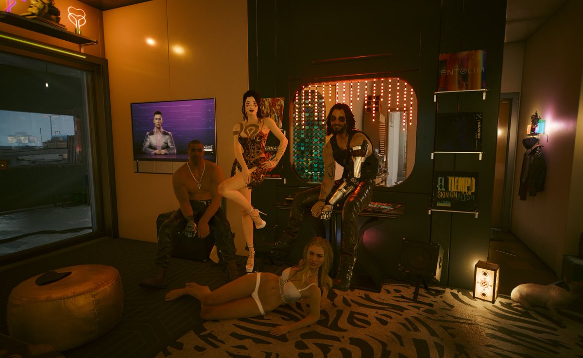pu_gan48412's tweet photo. ：请问四位，将要在party上做什么？
#Cyberpunk2077 #CyberpunkPhotomode https://t.co/QbgfG8nHPZ