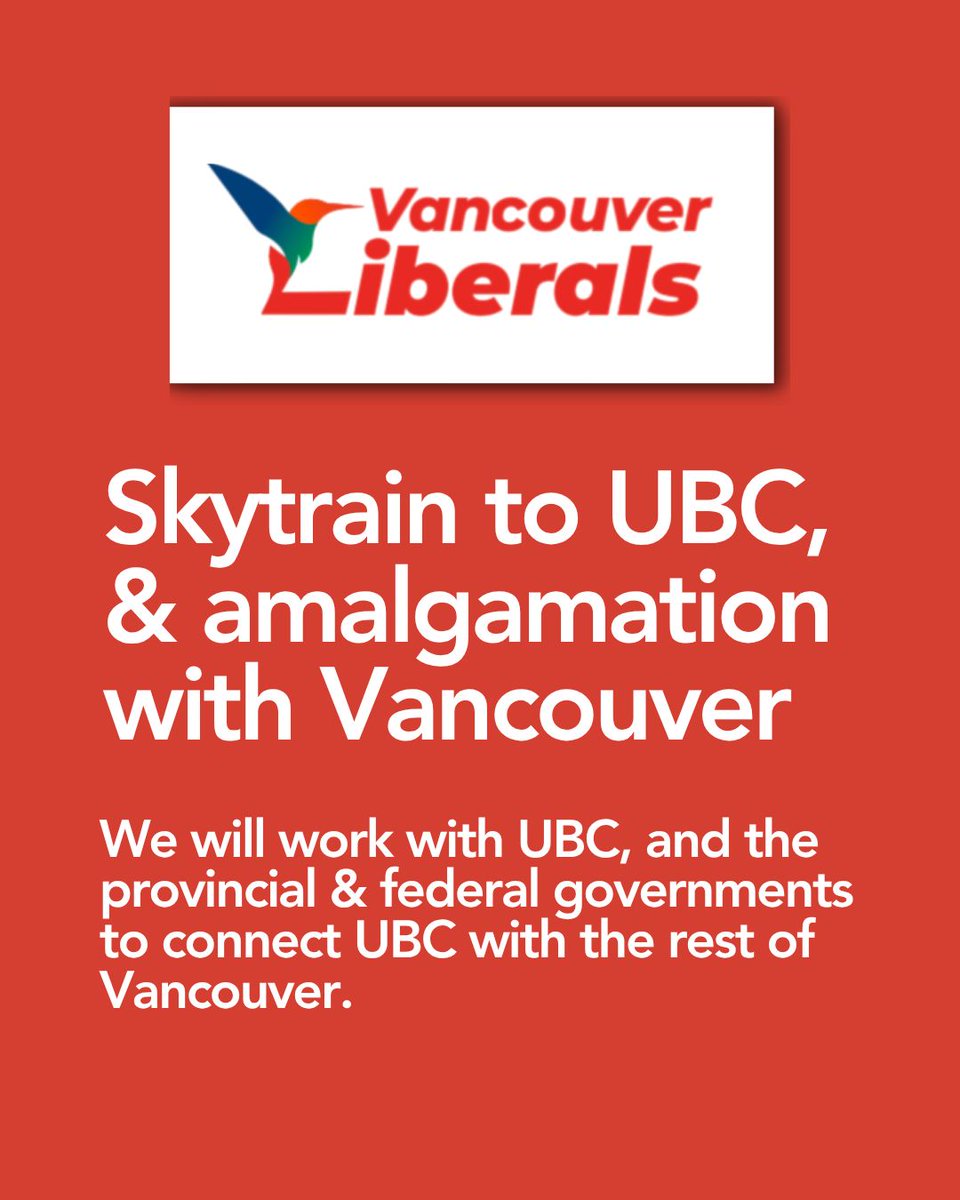 vanliberals's tweet photo. We want to strengthen connections between UBC and Vancouver.

We can do that by completing the UBC SkyTrain extension and uniting Vancouver and the University Endowment Lands. 

It's time for a SkyTrain to UBC, and for those who live at UBC to be able vote in Municipal Elections alongside the rest of Vancouverites. 

Learn more about our plan to create a stronger, better connected, and more vibrant Vancouver. Go to: https://t.co/5C3fGs0YVW
