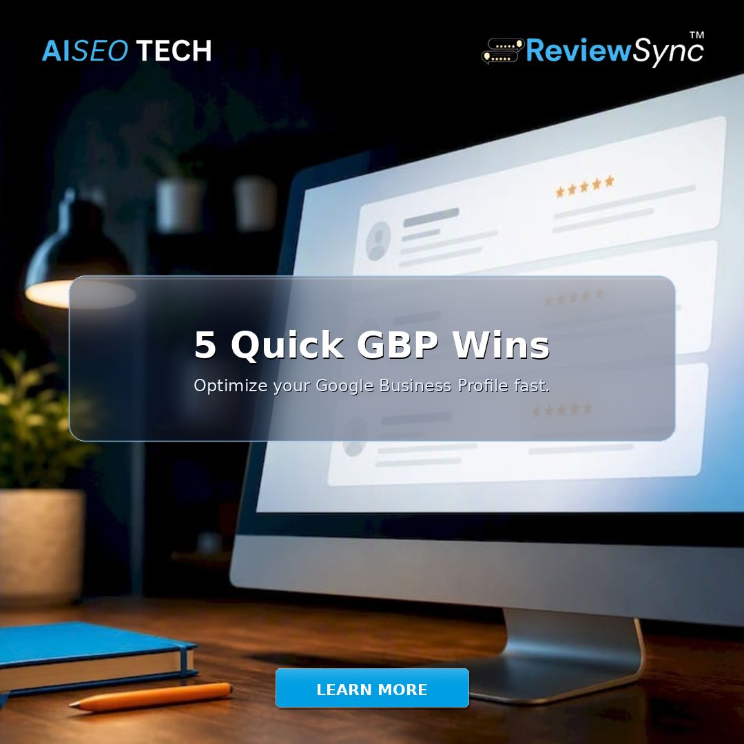AISEO_TECH's tweet photo. Your Google Business Profile is often the first impression.

Five quick wins that take less time than you think:
https://t.co/vs2IGegzNf

#GoogleBusinessProfile #LocalSEO #ReviewSync https://t.co/p9rvi7bHDs