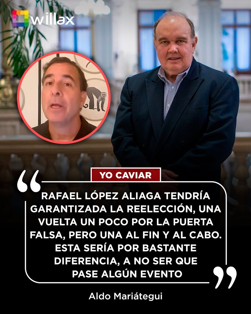 willaxtv's tweet photo. Aldo Mariátegui: "Rafael López Aliaga tendría garantizada la reelección, una vuelta un poco por la puerta falsa, pero una al fin y al cabo. Esta sería por bastante diferencia, a no ser que pase algún evento. Parece que volvería a ocupar el cargo, salvo que el Jurado Nacional de Elecciones, como esperan sus opositores, le diga que no (...). La distancia es muy alta. Creo que el resultado incluso va a ser más alto".

#YoCaviar #AldoMariátegui #RafaelLópezAliaga #JNE #alcaldía #Lima