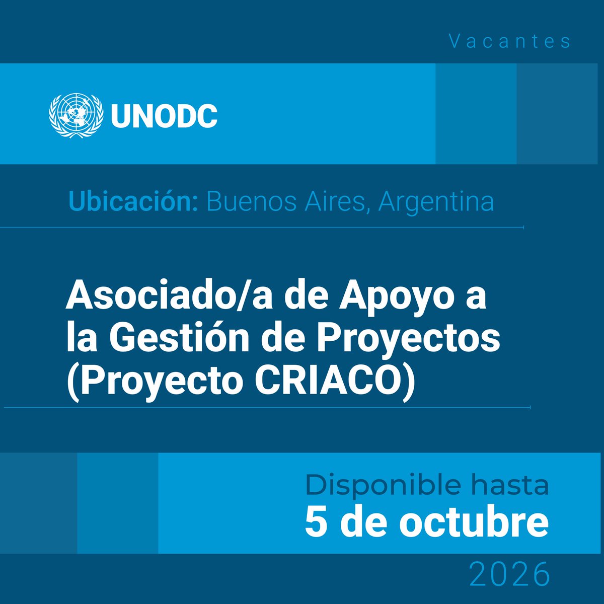 UNODCROCOL's tweet photo. ¡Vacantes Disponibles! #Argentina 📣

👉 Asociado/a de Apoyo a la Gestión de Proyectos (Proyecto CRIACO): https://t.co/S9KDnSxE9K

👉 Asistente Sénior de Apoyo a la Gestión de Proyectos (Proyecto CRIACO): https://t.co/0lSdIXPUXs

¡Aplica hoy! https://t.co/FXqrGZ0Uwm