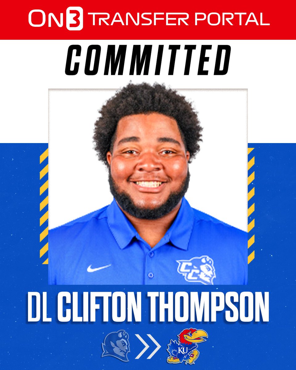 TransferPortal's tweet photo. NEW: Central Connecticut State DT Clifton Thompson has signed with Kansas, his reps @nilsonsports tell @PeteNakos. 

The all-conference selection has 76 career tackles. 

https://t.co/jRJLg0lX55