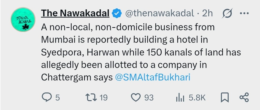 muntaha_b04's tweet photo. Stooge Altaf Bukhari should also know that these are not the only cases where Kashmiri land has been sold off to Indian foreigners. Even local Kashmiris have been evicted from settlements and their homes handed over to Indians. It is part of a broader settler-colonial project. https://t.co/KuoaFaarVd
