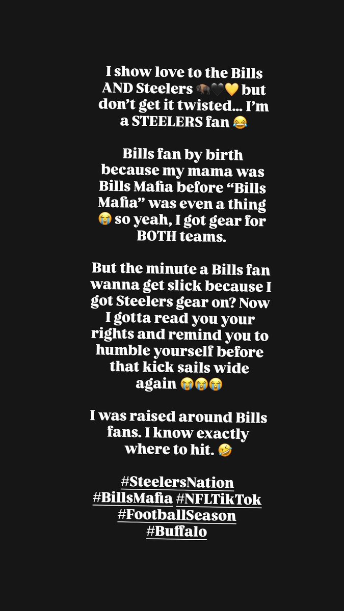 MiAmorSha's tweet photo. Bills by birth, Steelers by choice 😘 https://t.co/fge9GtP6UV