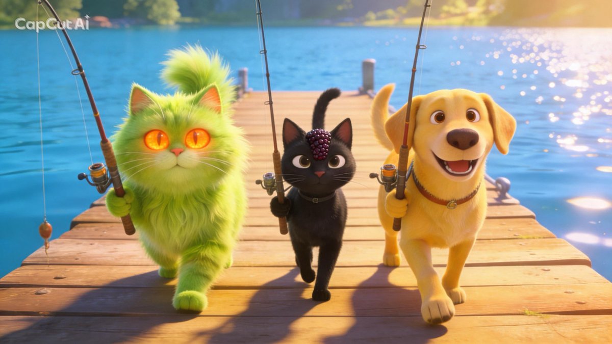 BlackBerryCatX's tweet photo. Quantum Cat, BlackBerry, and Buddy went fishing. 🎣🐈‍⬛🐕

If Elon Musk sees a green cat with glowing eyes walking down the dock, we’re going to have some explaining to do. 😂⚛️

#QuantumCat #ElonMusk #BlackBerryCat #Buddy https://t.co/aqGISYdE4P
