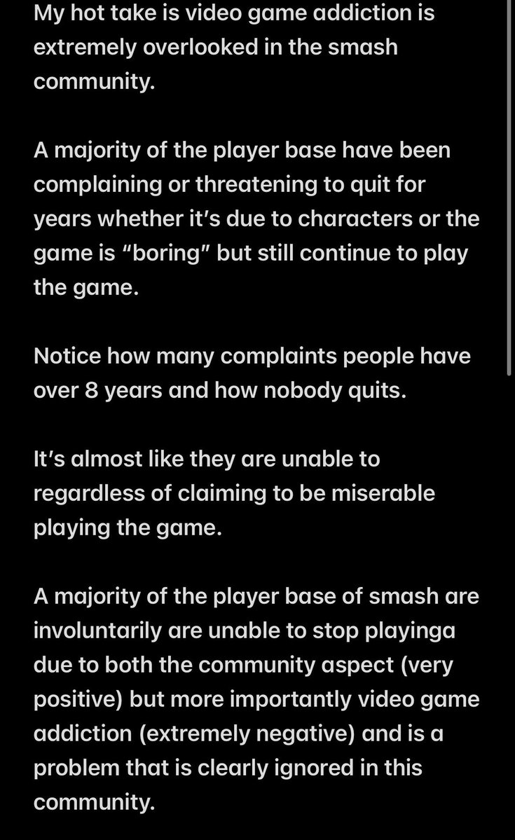 LaresMonge1738's tweet photo. Video game addiction is extremely overlooked in the smash community. https://t.co/mX5vv8cxIN