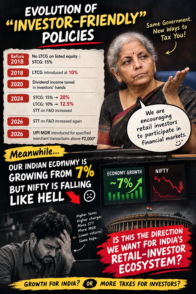 NDJ2026's tweet photo. @sunilgurjar01 Retailers after nifty crashing due to ignorance by worst finance minister of india Nirmala sitharaman due to her arrogant nature -

“ MOTHER TAXESA” - Bhagwan aisi finance minister kisi desh ko naa de ..

#Nifty50 #Banknifty
@PMOIndia @FinMinIndia @nsitharamanoffc @BJP4India https://t.co/UN2ueEJUky