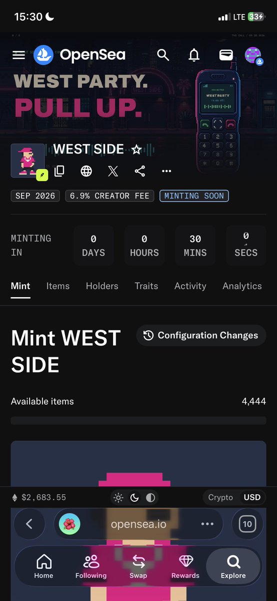 Aseolorunnn's tweet photo. WESTSIDE NFT’s Minting in 30Mins!!!

Dont snooze if you have a spot
#freemint @nft_westside 

Lets get it!! https://t.co/XhgodkFAZM
